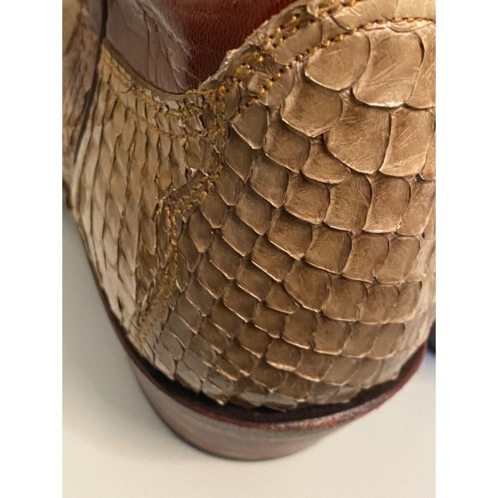CORDONES Men's Cowboy Boots Size 9.5 Genuine SNAKE SKIN Red Brown Leather SPAIN